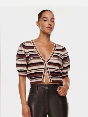 Aritzia Wilfred Canterbury Cropped Striped Short Sleeve Cardigan Size XL